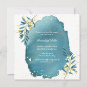 Blue Gold Glitzer Botanisches Quinceanera Party Einladung (Vorderseite)