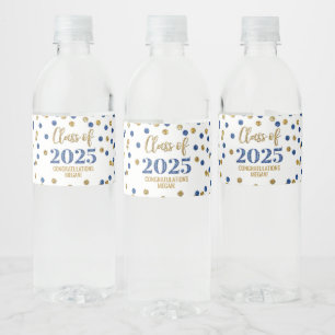 Blue Gold Glitzer Class 2025 Abschluss Wasserflaschenetikett