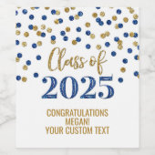 Blue Gold Glitzer Class 2025 Abschluss Weinetikett (Einzelnes Label)