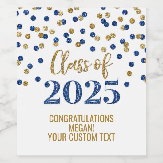 Blue Gold Glitzer Class 2025 Abschluss Weinetikett (Einzelnes Label)
