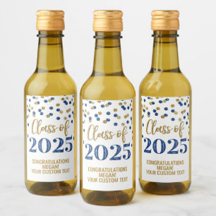 Blue Gold Glitzer Class 2025 Abschluss Weinetikett