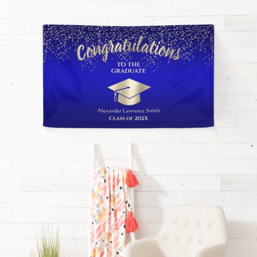 Blue Gold Glitzer Class of 2024 Abschluss Banner (Insitu)