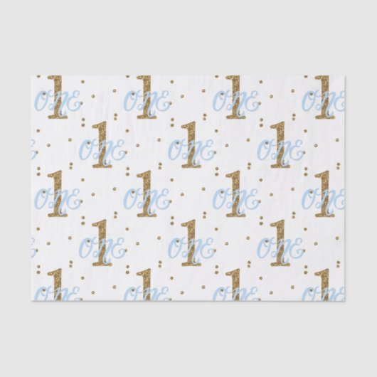 Blue & Gold Glitzer Confetti 1. Geburtstag Party Seidenpapier (Vorderseite)