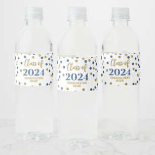 Blue Gold Glitzer Confetti Abschluss Wasserflaschenetikett