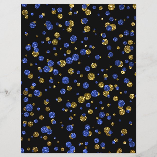 Blue Gold Glitzer Confetti Black Scrapbook Paper (Vorderseite)