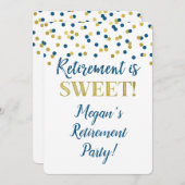 Blue Gold Glitzer Confetti Retirement Party Einladung (Vorne/Hinten)