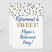 Blue Gold Glitzer Confetti Retirement Party Einladung (Vorne/Hinten)