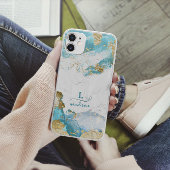 Blue Gold Glitzer Custom Monogram iPhone 15 Hülle