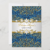 Blue Gold Glitzer Damask Quinceanera Einladung (Vorderseite)