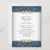 Blue Gold Glitzer Damask Quinceanera Einladung (Rückseite)