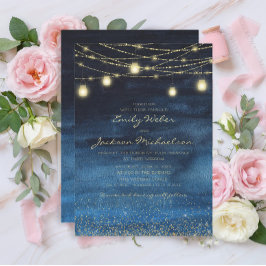 Blue Gold Glitzer Fairy Lights Hochzeit Einladung