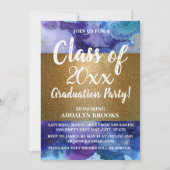 Blue Gold Glitzer Foto Grad Party Einladung (Vorderseite)