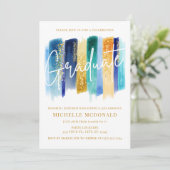 Blue & Gold Glitzer Graduation Party Einladung (Stehend Vorderseite)