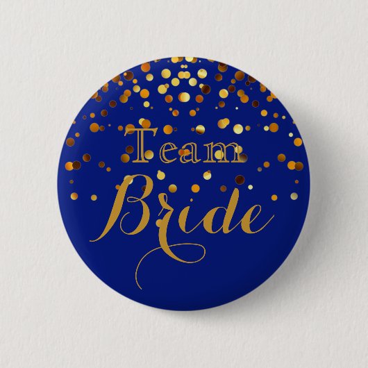 Blue Gold Glitzer Imitate Foil Wedding Team Bridge Button (Vorderseite)