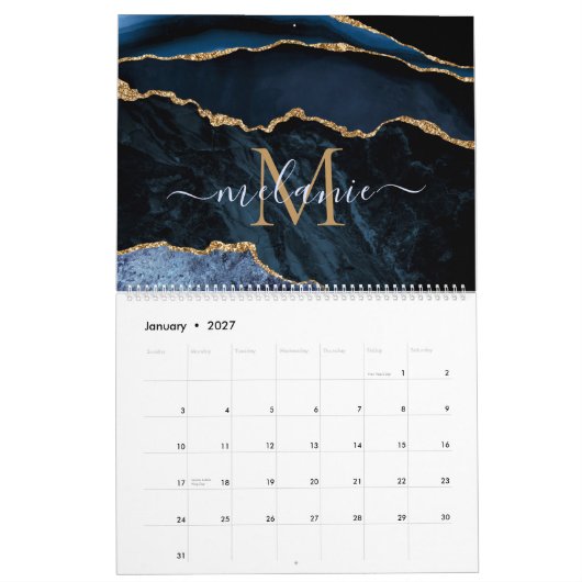 Blue Gold Glitzer Kalender Individuelle Name und B (Jan 2027)
