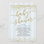 Blue & Gold Glitzer Kinderdusche Einladung für Jun (Vorne/Hinten)