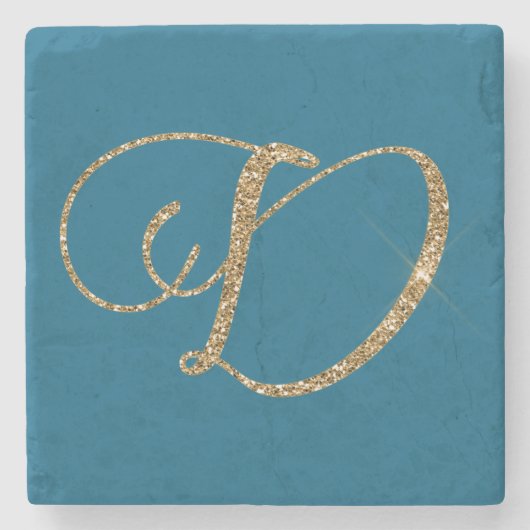 Blue Gold Glitzer Letter D Steinuntersetzer (Vorderseite)
