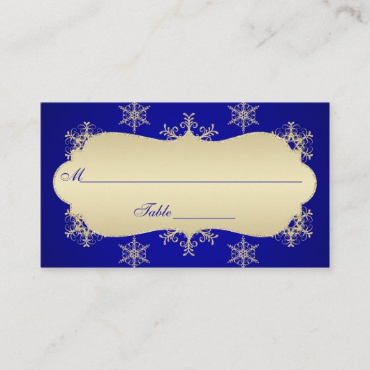 Blue, Gold Glitzer LOOK Snowflakes Placecards Platzkarte (Vorderseite)