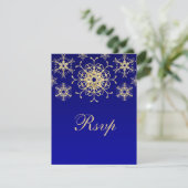 Blue, Gold Glitzer LOOK Snowflakes RSVP Card (Stehend Vorderseite)