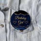 Blue & Gold Glitzer Marble Agate Birthday Girl Button (Beispiel)