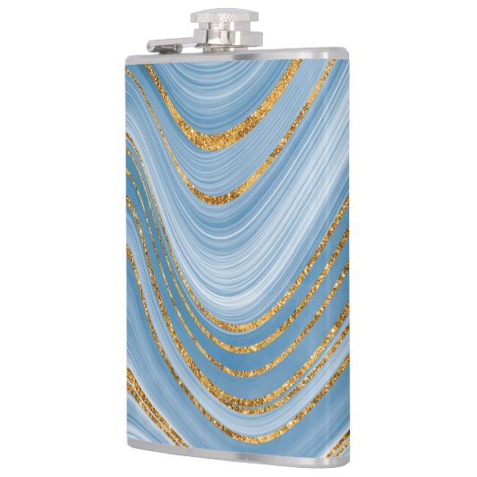 Blue Gold Glitzer Marble Elegante Abstrakt Flachmann (Links)