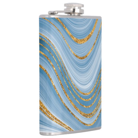 Blue Gold Glitzer Marble Elegante Abstrakt Flachmann (Rechts)