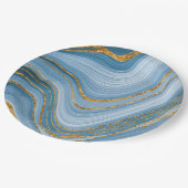 Blue Gold Glitzer Marble Elegante Abstrakt  Pappteller (Schrägansicht)