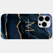 Blue Gold Glitzer Marble iPhone Case Personalisier (Rückseite (Horizontal))