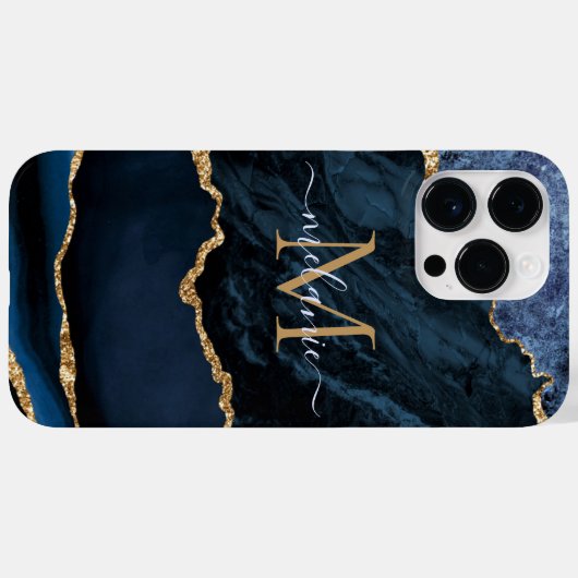 Blue Gold Glitzer Marble iPhone Case Personalisier (Rückseite (Horizontal))