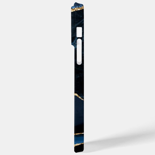 Blue Gold Glitzer Marble iPhone Case Personalisier (Rückseite / Links)