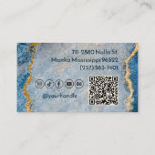 Blue & Gold Glitzer Marble Social Media & QR Code Visitenkarte (Rückseite)