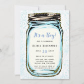 Blue Gold Glitzer Mason Jar Boy Baby Dusche Einladung (Vorderseite)