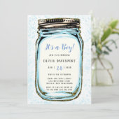 Blue Gold Glitzer Mason Jar Boy Baby Dusche Einladung (Stehend Vorderseite)