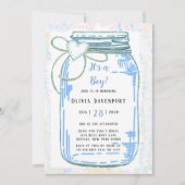 Blue Gold Glitzer Mason Jar Boy Baby Dusche Einladung (Vorderseite)
