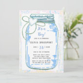 Blue Gold Glitzer Mason Jar Boy Baby Dusche Einladung (Stehend Vorderseite)
