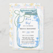 Blue Gold Glitzer Mason Jar Boy Baby Dusche Einladung (Vorne/Hinten)