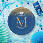 Blue Gold Glitzer Monogram Grad Graduation Party Pappteller (Party)