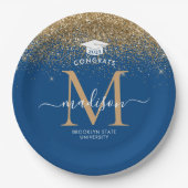 Blue Gold Glitzer Monogram Grad Graduation Party Pappteller (Vorderseite)