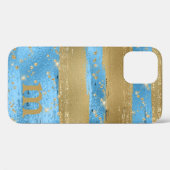 Blue Gold Glitzer Monogram Initial Case-Mate iPhone Hülle (Rückseite (Horizontal))