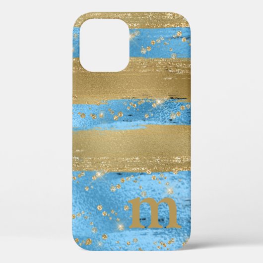 Blue Gold Glitzer Monogram Initial Case-Mate iPhone Hülle (Rückseite)
