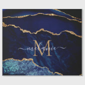 Blue Gold Glitzer Monogram Name Wrapping Paper Geschenkpapier (Flach)