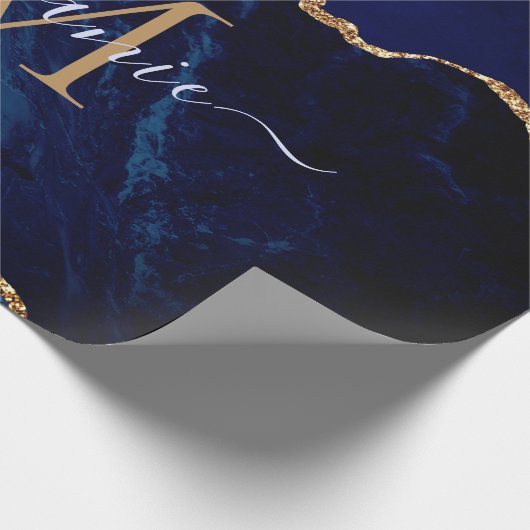 Blue Gold Glitzer Monogram Name Wrapping Paper Geschenkpapier (Ecke)