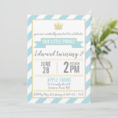 Blue Gold Glitzer Prince Birthday Einladung (Stehend Vorderseite)