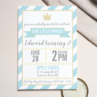 Blue Gold Glitzer Prince Birthday Einladung