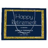 Blue Gold Glitzer Retirement Party Große Geschenktüte (Rückseite)