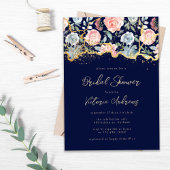 Blue Gold Glitzer Rose Blumenstrauß Brautparty Einladung