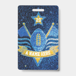 Blue & Gold Glitzer School Football Team Sports Ausweis