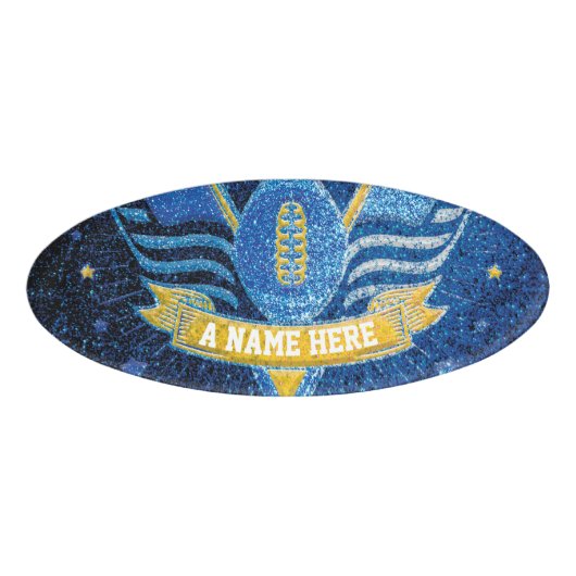 Blue & Gold Glitzer School Football Team Sports Namenschild (Vorderseite)