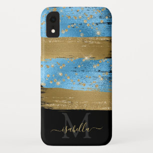 Blue Gold Glitzer Script Mit Monogramm Case-Mate iPhone Hülle