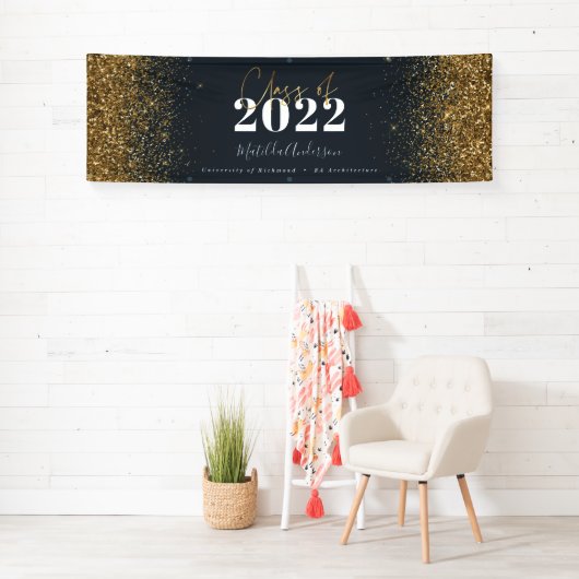 Blue Gold Glitzer Skriptklasse des Abschlusses  Banner (Insitu)